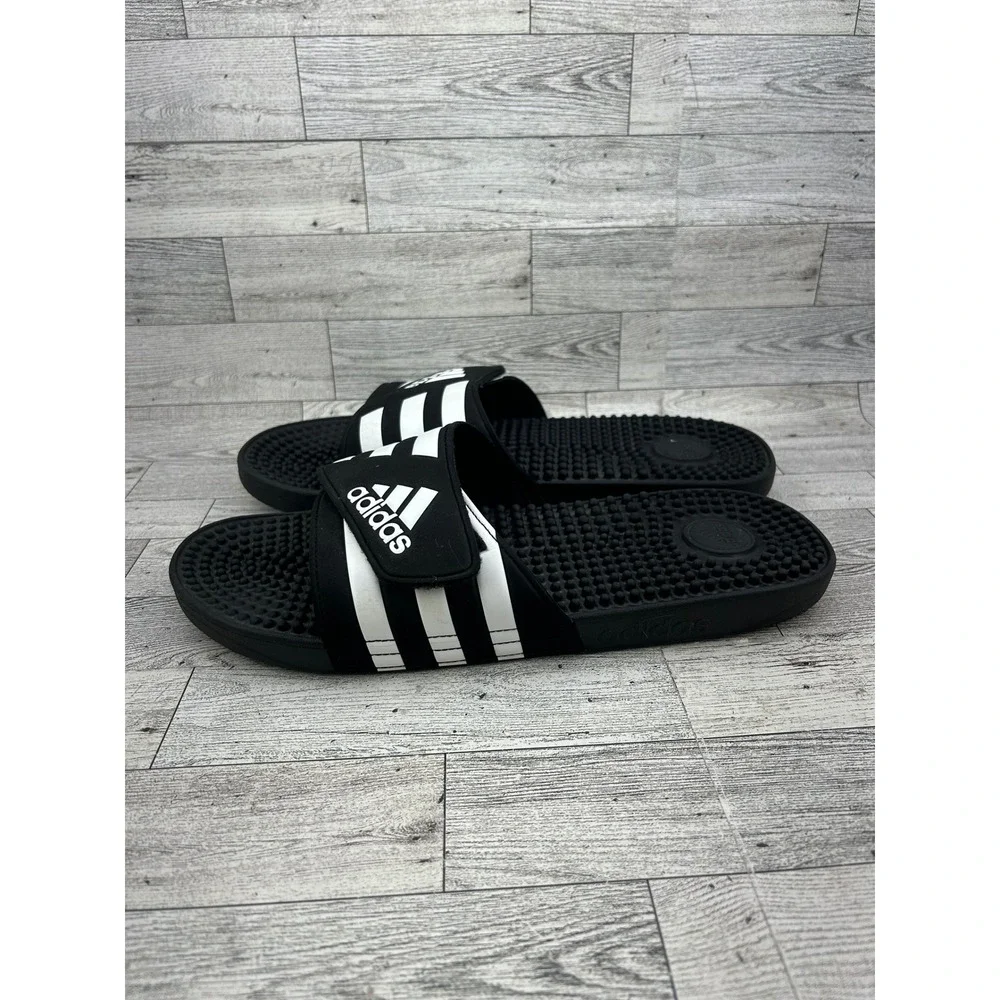 Adidas Adissage Men Black White Massage Footbed Slide Sandals F35580 Size‎ 12
